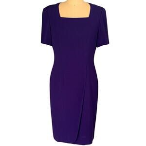LIZ CLAIBORNE Purple Square Neck Short Sleeve Wrap Skirt Dress ~ Women's Size 12